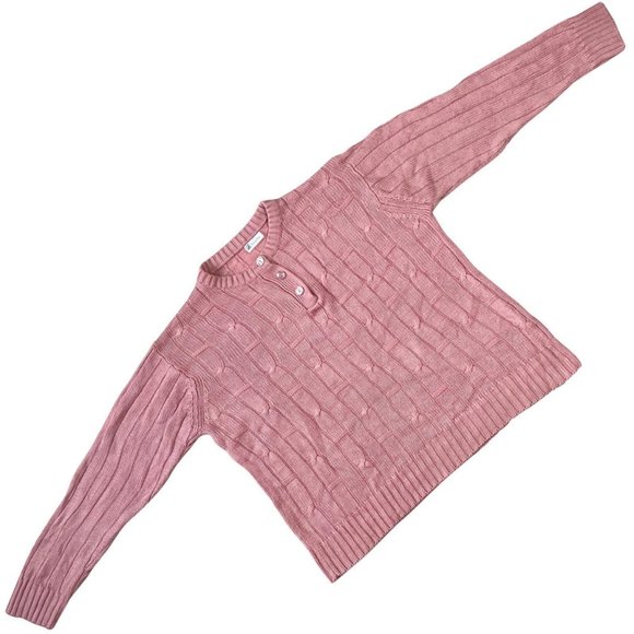 Sundazed (Germany) Cable Knit Polyacryl Henley Pullover Sweater Pink (Pringle) M